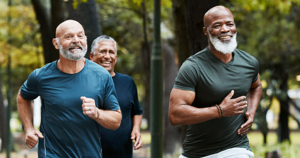 Senior men jogging