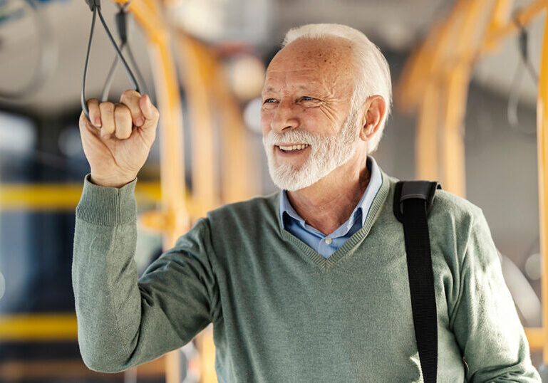 Older gentleman on public transit