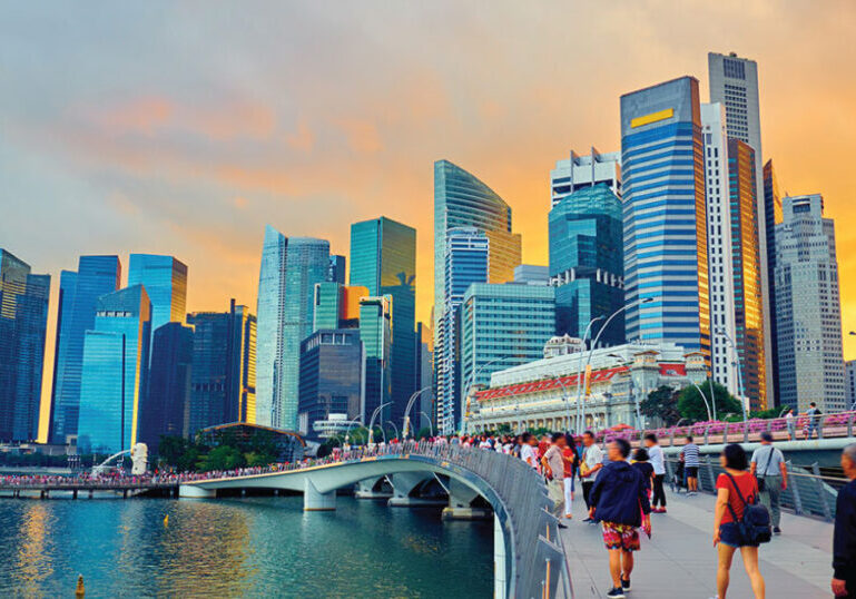 Singapore skyscrapers during sunset
