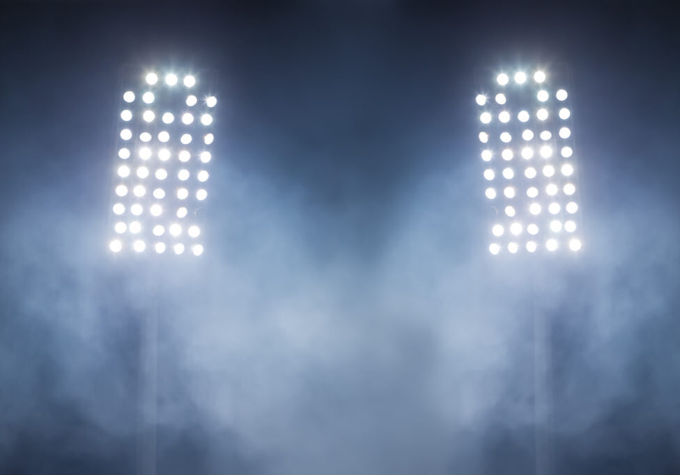 stadium lights and smoke