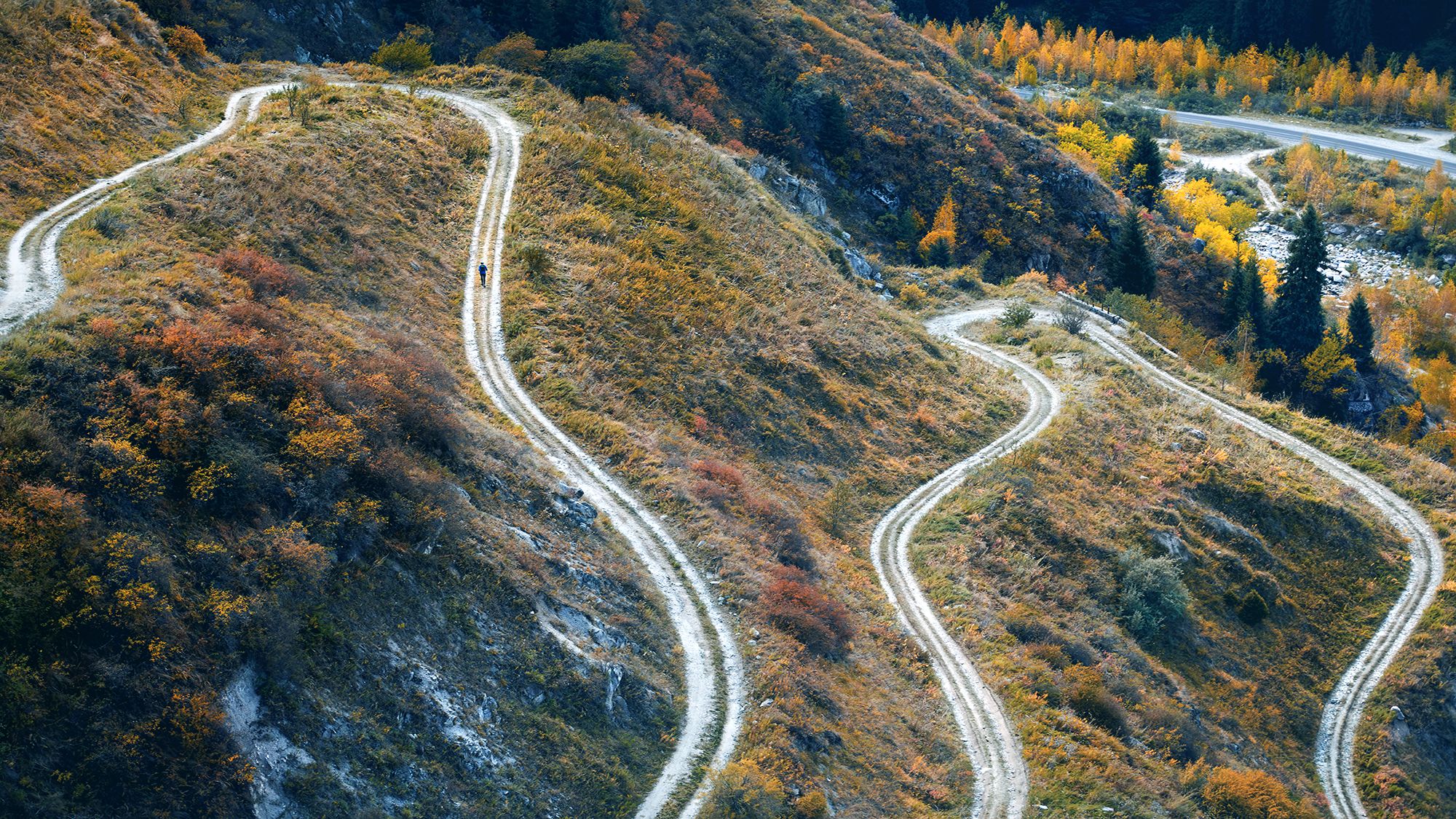 Winding roads over rolling hills