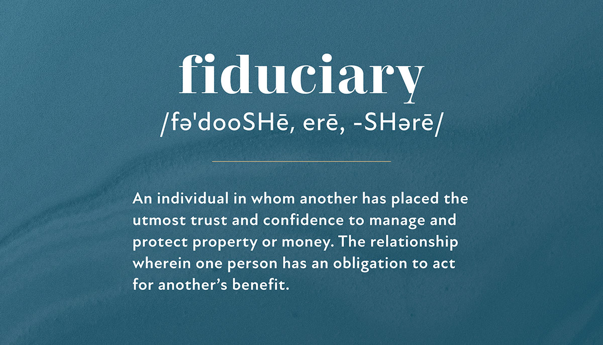 Image spelling out "fiduciary" in a graphic design