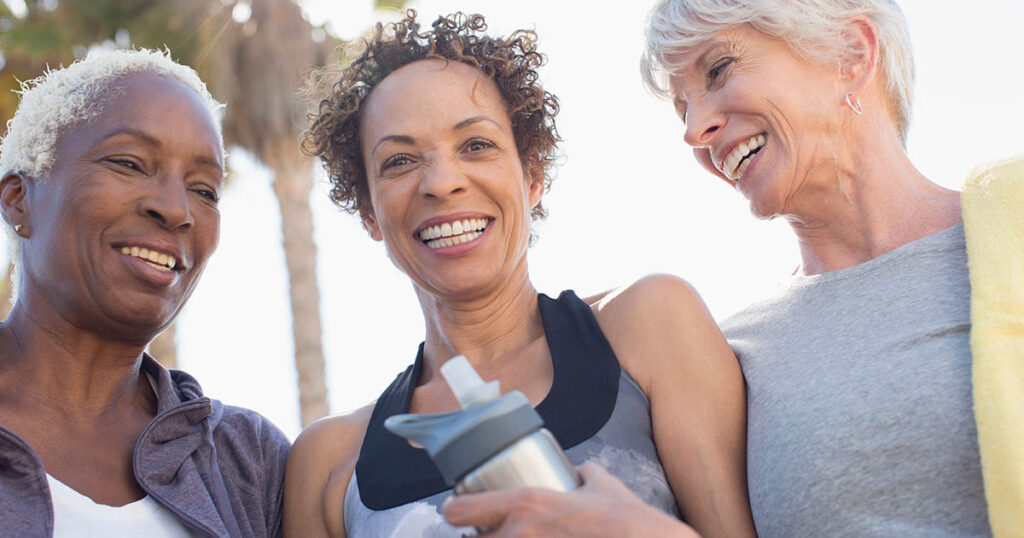 Active woman with friends has necessities for a fulfilling retirement