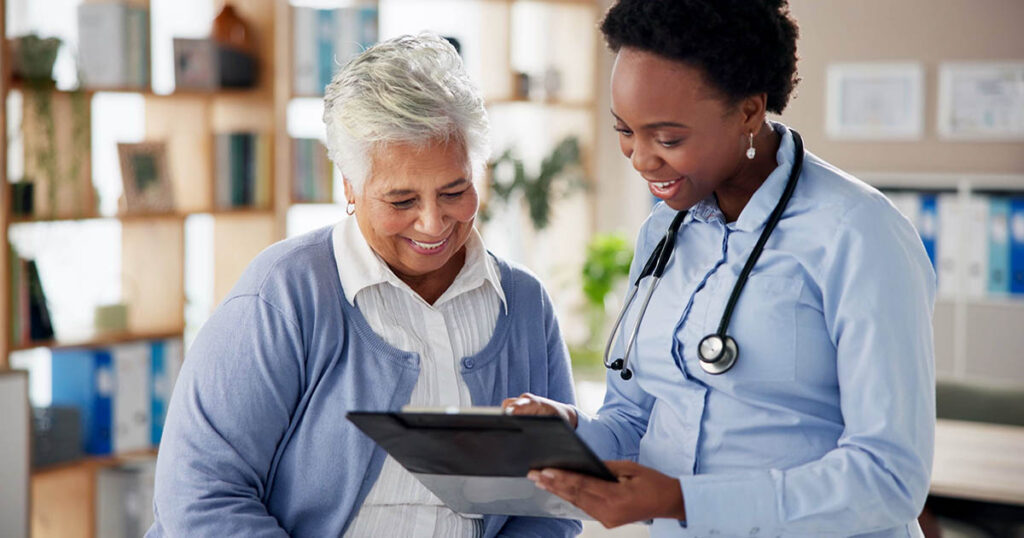 retired woman attends doctor appointment