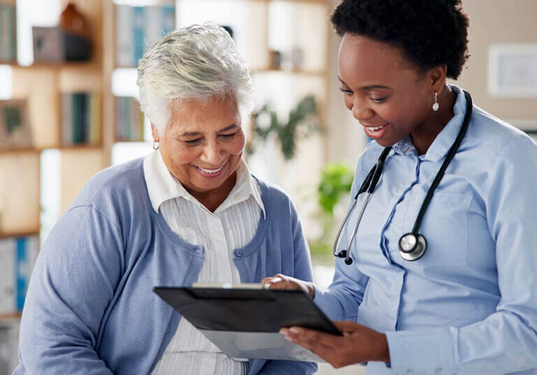 retired woman attends doctor appointment