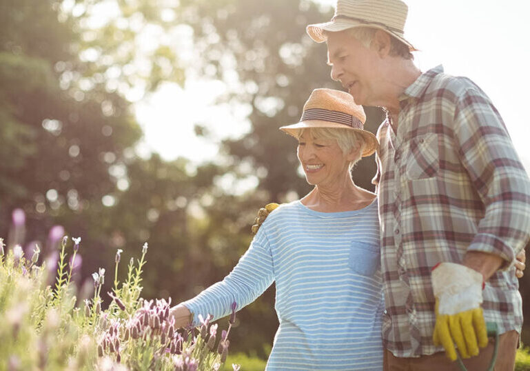Senior couple enjoys gardening in retirement