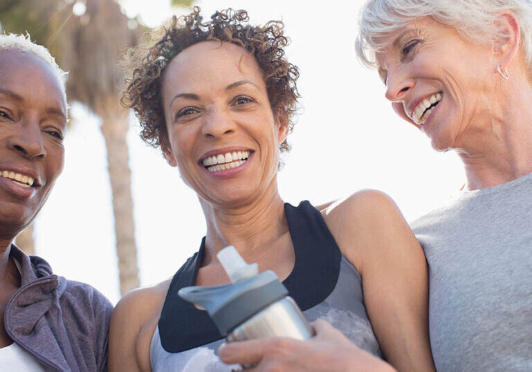 Active woman with friends has necessities for a fulfilling retirement