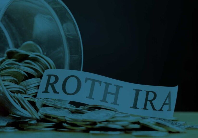 Jar with coins and ROTH IRA lettering